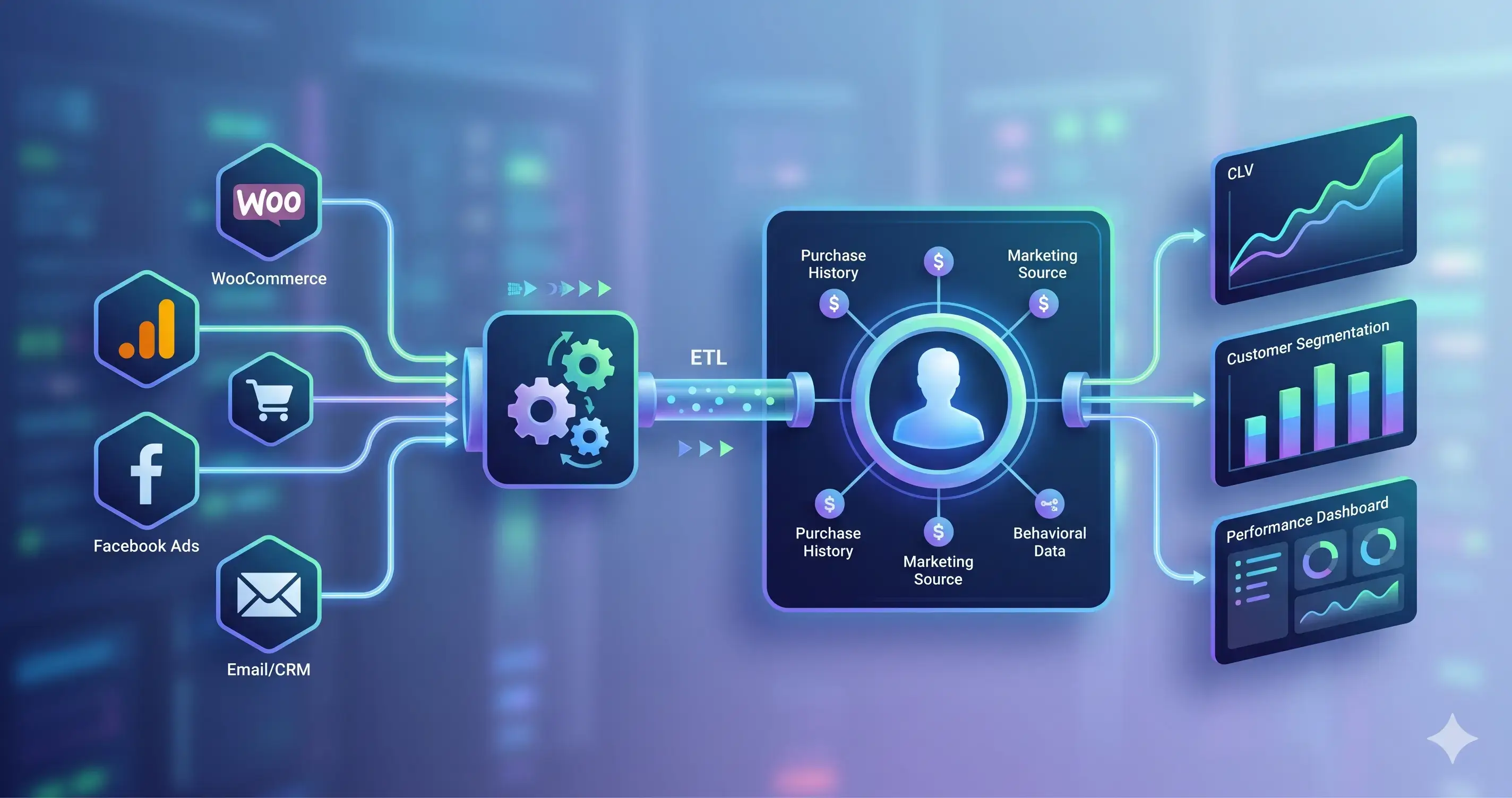 A developer designing an ecommerce customer intelligence pipeline across data sources and analytics tools